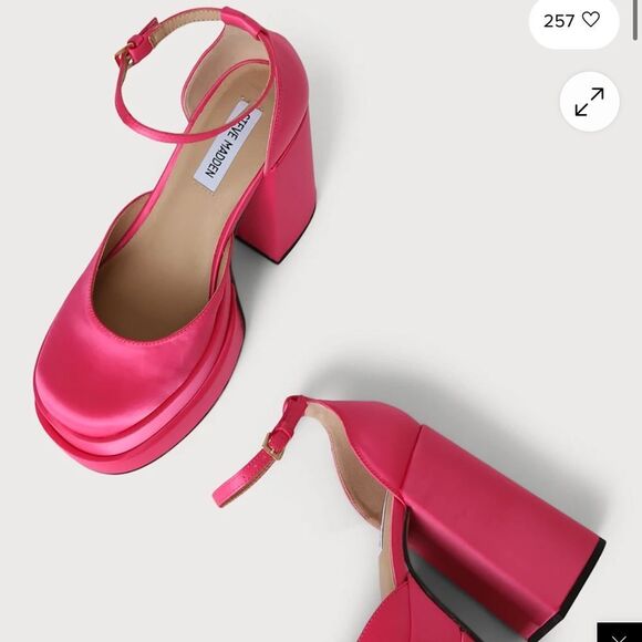 Steve Madden Charlize Pink Satin Double Platform Ankle Strap Pumps - Picture 3 of 11